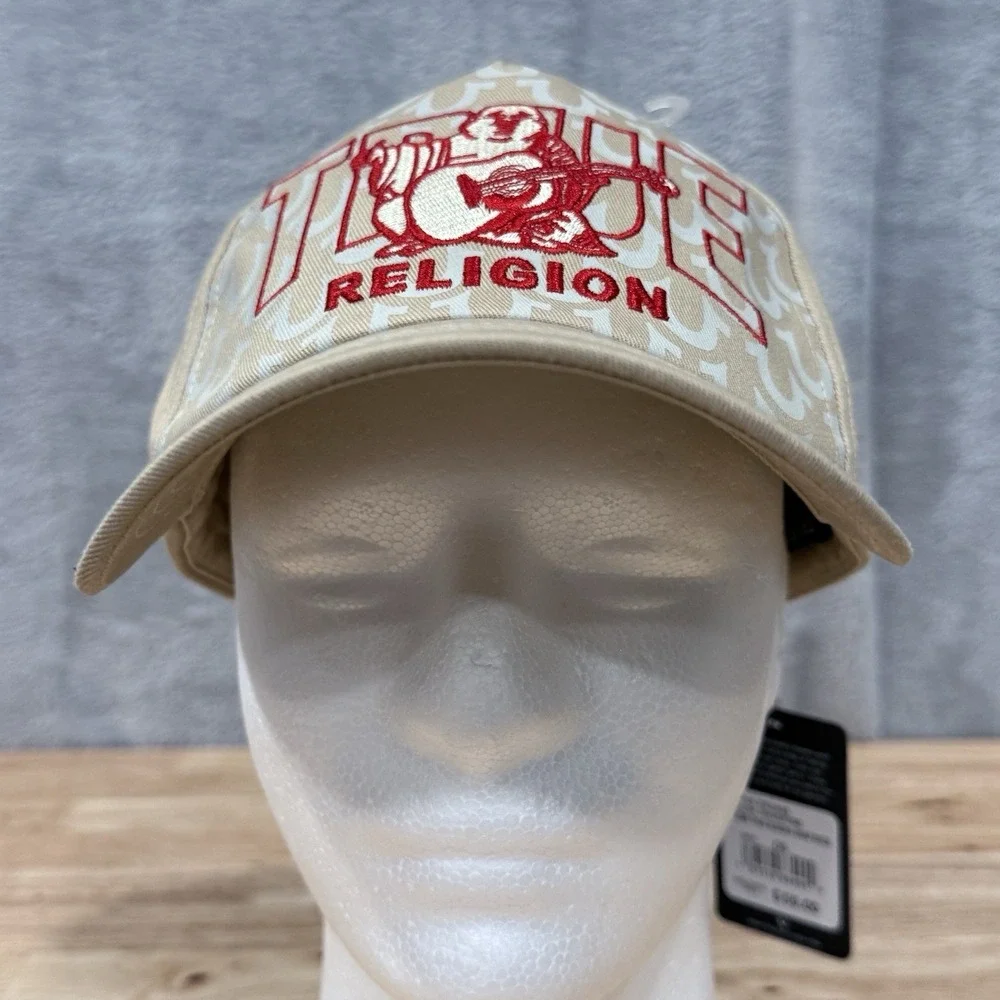 True‎ Religion Beige Baseball Cap Buddha Logo Embroidered Adjustable Hat NWT